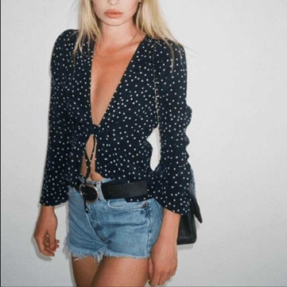 Réalisation Par Navy Star Print Bianca Silk Wrap Blouse Top XS